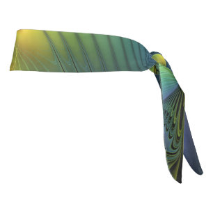 Abstract Star, Shiny Blue Green Golden Fractal Art Tie Headband