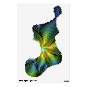 Abstract Star, Shiny Blue Green Golden Fractal Art Wall Decal