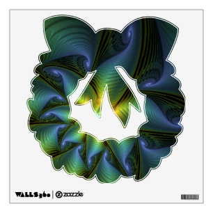 Abstract Star, Shiny Blue Green Golden Fractal Art Wall Decal