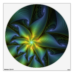 Abstract Star, Shiny Blue Green Golden Fractal Art Wall Decal