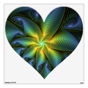 Abstract Star, Shiny Blue Green Golden Fractal Art Wall Decal