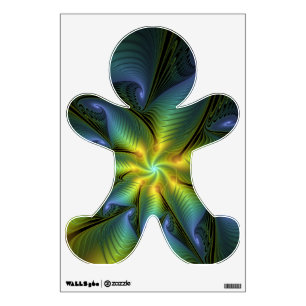 Abstract Star, Shiny Blue Green Golden Fractal Art Wall Decal