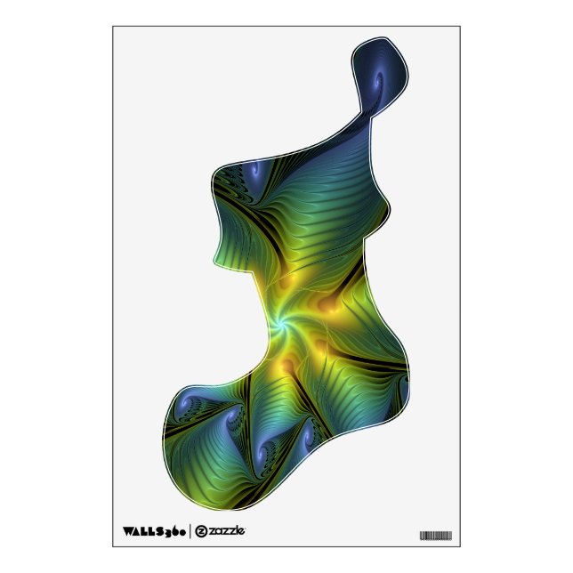 Abstract Star, Shiny Blue Green Golden Fractal Art Wall Decal (Front)