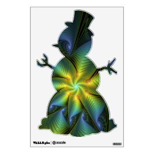 Abstract Star, Shiny Blue Green Golden Fractal Art Wall Decal