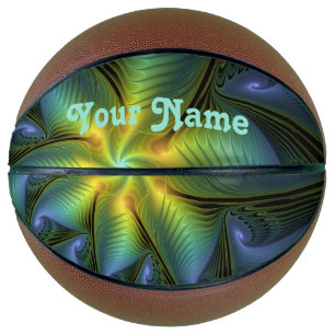 Abstract Star Shiny Blue Green Golden Fractal Name Basketball