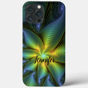 Abstract Star Shiny Blue Green Golden Fractal Name iPhone 13 Pro Max Case