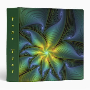 Abstract Star Shiny Blue Green Golden Fractal Text 3 Ring Binder