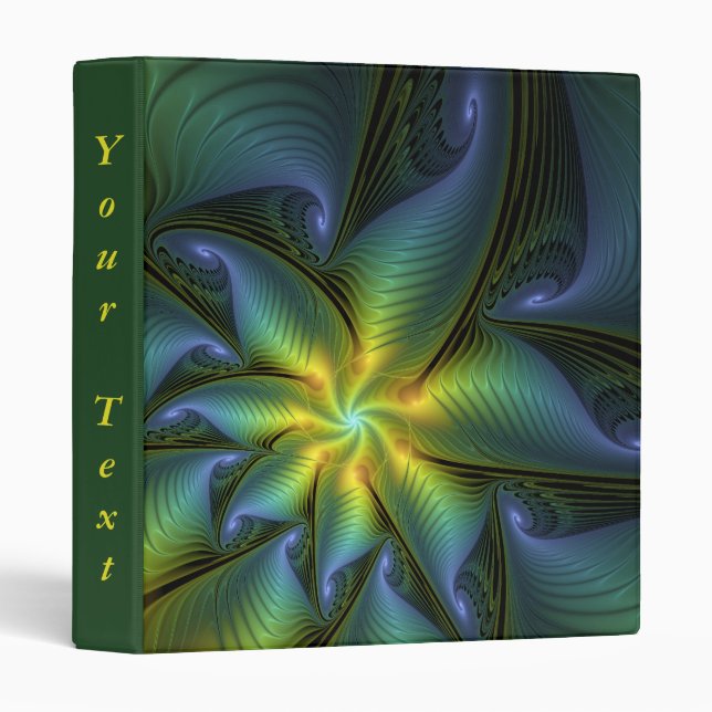 Abstract Star Shiny Blue Green Golden Fractal Text 3 Ring Binder (Front/Spine)