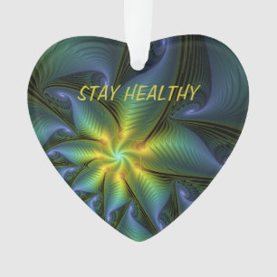 Abstract Star Shiny Blue Green Golden Fractal Text Ornament