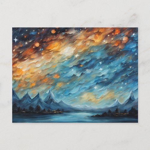 Abstract Starry Night over Mountain Lake  Postcard