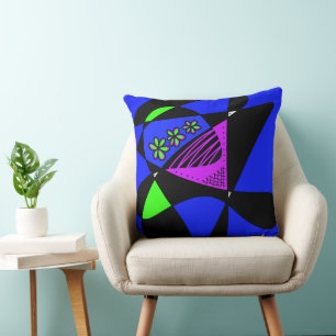Abstract Stars And Stripes: Blue Magenta Green Throw Pillow