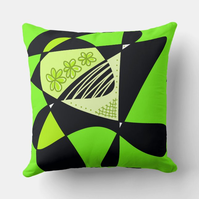 Abstract Stars And Stripes: Green Black Throw Pillow (Back)