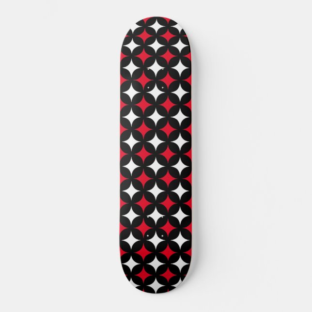 Abstract stars in black red and white skateboard (Front)