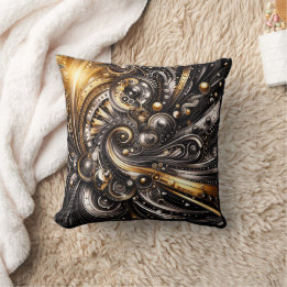 Abstract Steampunk Black and Gold  Throw Pillow