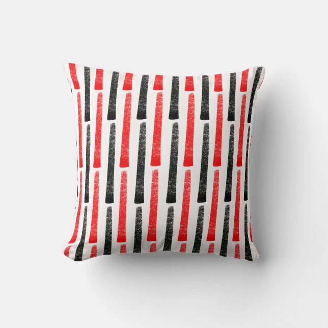 Abstract Stenciled Lines - Red and Black Throw Pillow (Front)