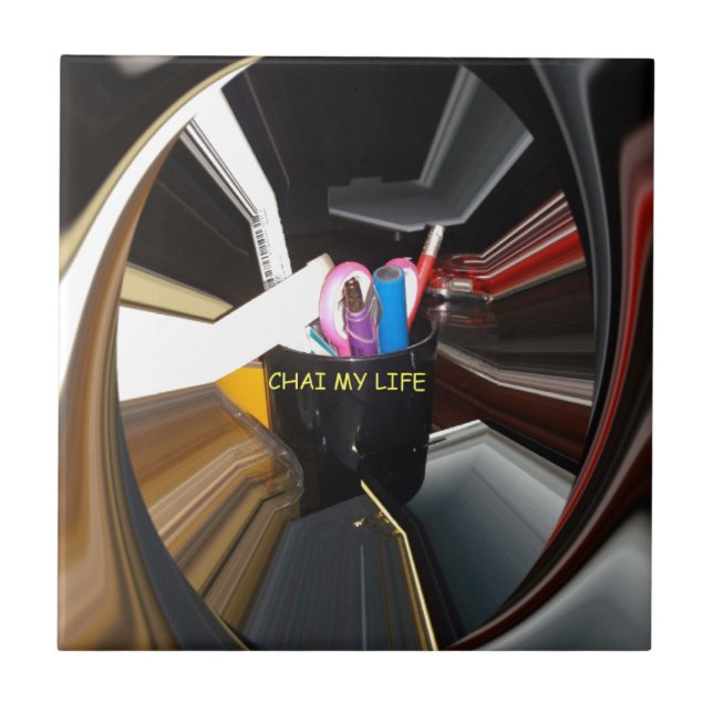 Abstract Still Life Tea Mug Office Stationary Art  Ceramic Tile (Front)