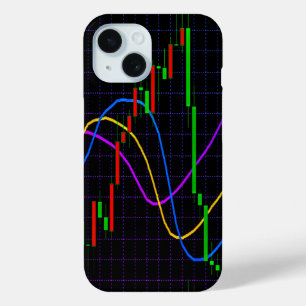 Abstract Stock Market Candlestick Chart on Black iPhone 15 Case