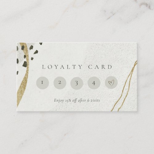 Abstract Stone Grey Ivory Gold 5 Punch Loyalty Business Card