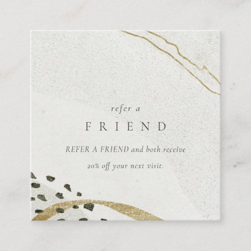 Abstract Stone Grey Ivory Gold Refer A Friend Square Business Card