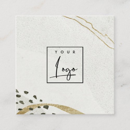 Abstract Stone Grey Ivory Gold Watercolor Logo Square Business Card