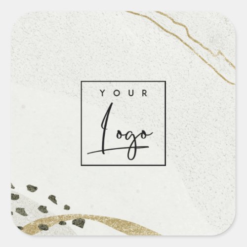Abstract Stone Grey Ivory Gold Watercolor Logo Square Sticker
