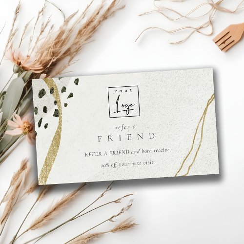 Abstract Stone Ivory Gold Refer A Friend Logo Business Card