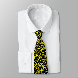 Abstract Straws 010524 - Black and Bright Yellow Neck Tie
