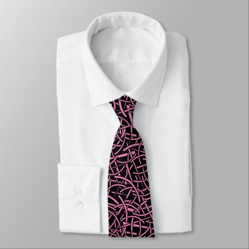 Abstract Straws 010524 _ Black and Pink Neck Tie