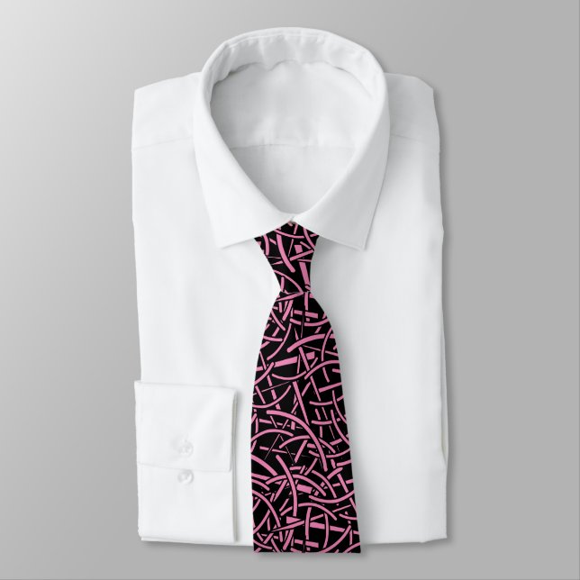 Abstract Straws 010524 - Black and Pink Neck Tie (Tied)