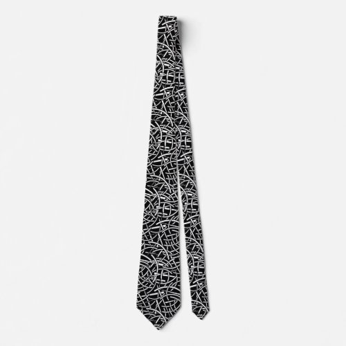 Abstract Straws 010524 _ Black and White Neck Tie
