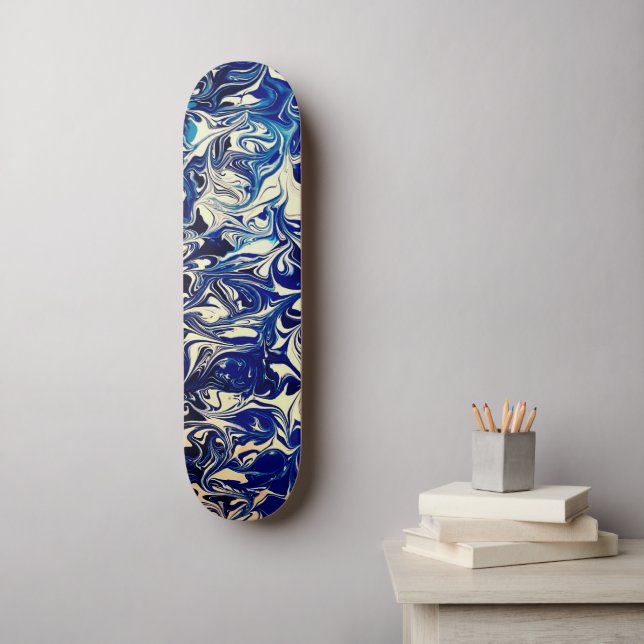 Abstract Street Art Inspired Blue Ocean Waves Skateboard (Wall Art)