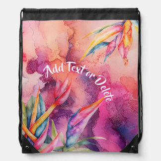 Abstract Strelitzia Pink, Peach and Purple Drawstring Bag