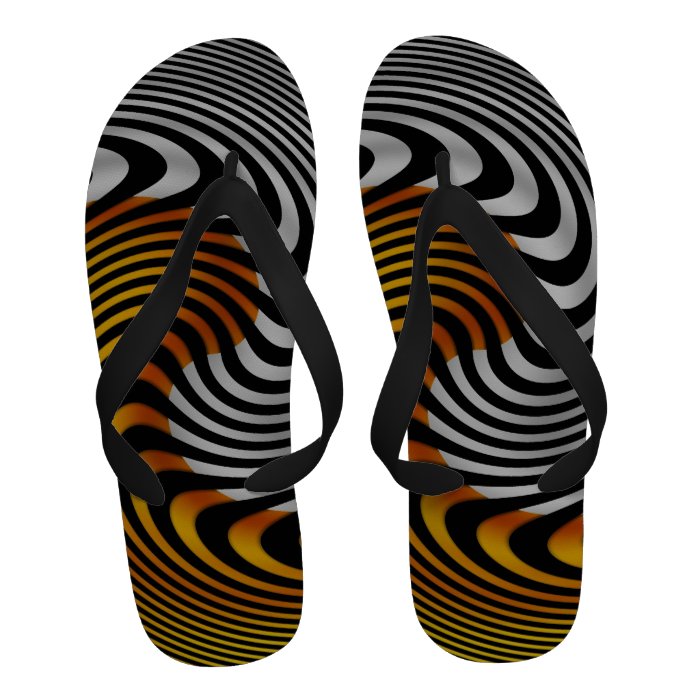 Abstract Stripe Black Gold White Print Flip Flops