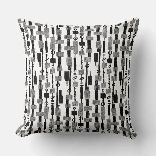 Abstract Stripe - Black on White Throw Pillow (Front)