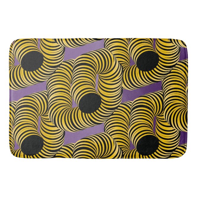 Abstract stripe tunnels yellow black purple bath mat (Front)