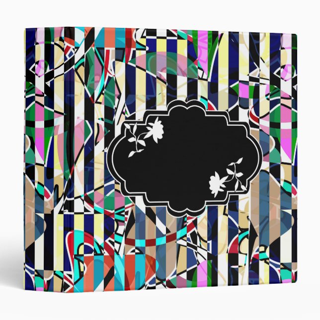 Abstract striped, abstract, striped, creative, str 3 ring binder (Front/Spine)