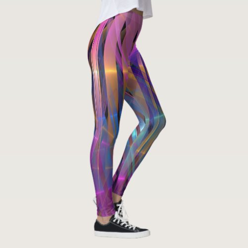 Abstract striped glossy geometric decoration leggings