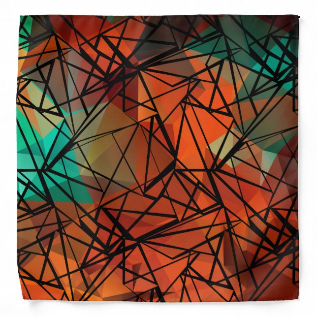 Abstract striped lined bright fun orange green bla bandana (Front)