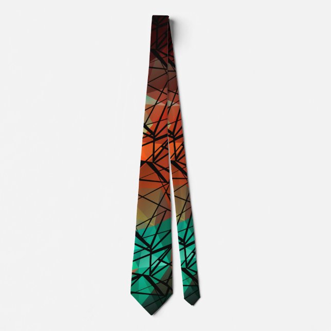 Abstract striped lined bright fun orange green  neck tie (Front)