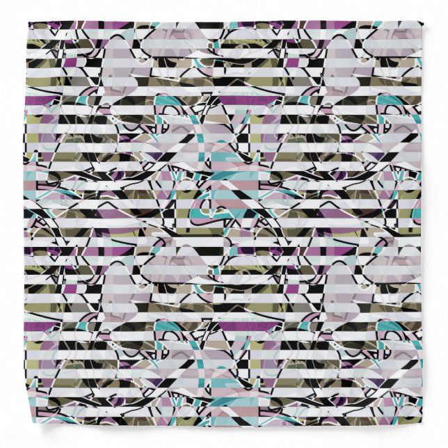 Abstract striped pattern stripes beige turquoise p bandana (Front)