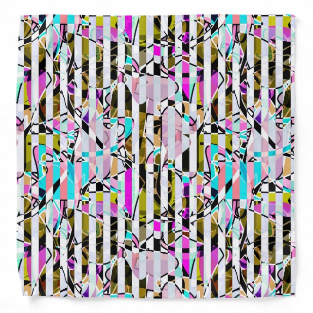 Abstract striped pattern stripes beige turquoise p bandana (Front)