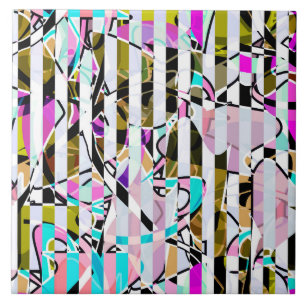 Abstract striped pattern stripes beige turquoise p ceramic tile