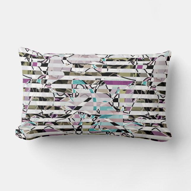 Abstract striped pattern stripes beige turquoise p lumbar pillow (Front)