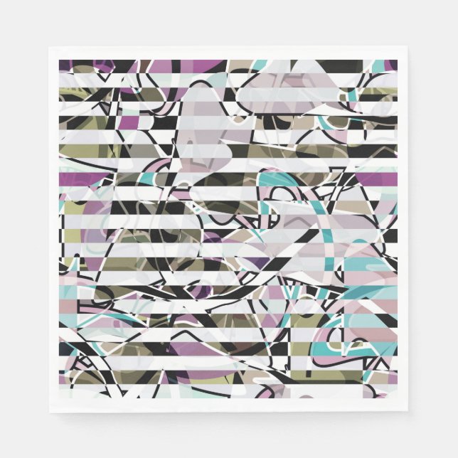 Abstract striped pattern stripes beige turquoise p napkins (Front)