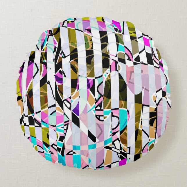 Abstract striped pattern stripes beige turquoise p round pillow (Front)