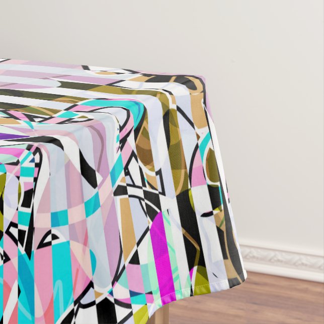 Abstract striped pattern stripes beige turquoise p tablecloth (In Situ)