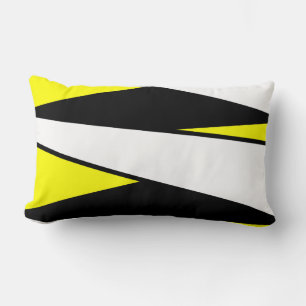 Abstract Stripes, Black and White on Yellow Lumbar Pillow