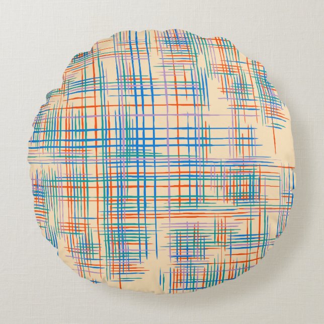 Abstract stripes, colorful ethnic grass mat. round pillow (Front)