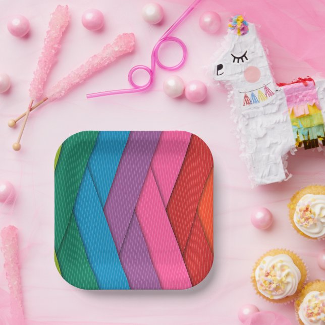Abstract stripes, colorful, paper plates (Party)