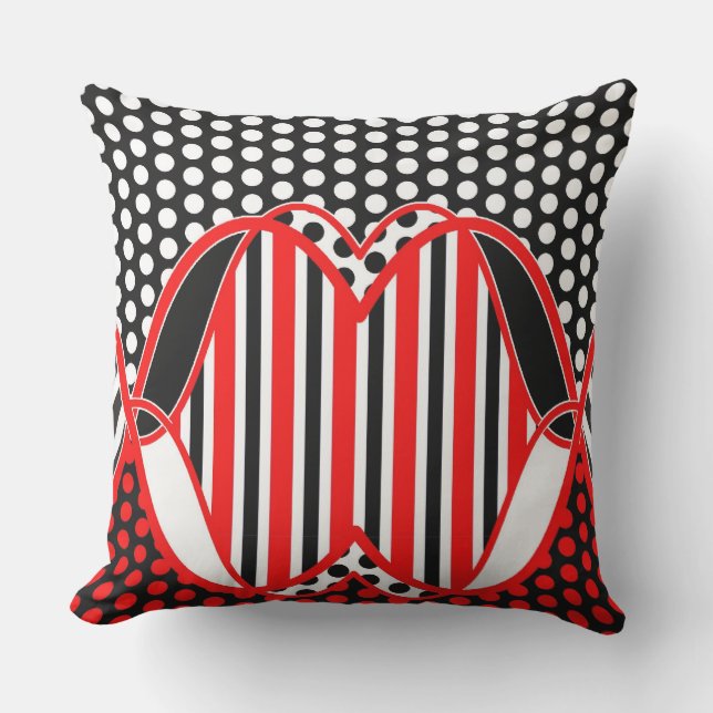 Abstract Stripes & Dots / black red white - pillow (Front)